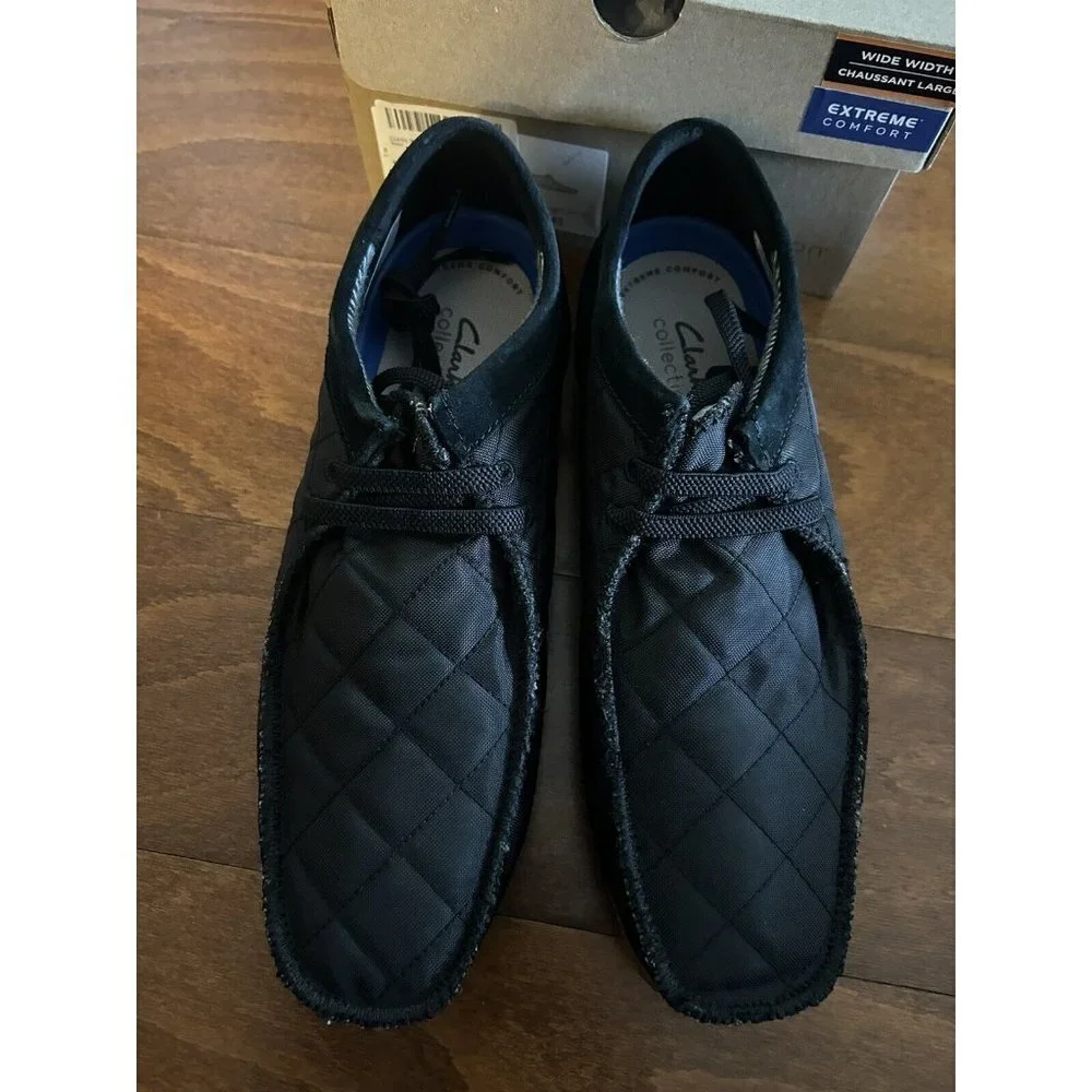 Clarks Men's Shacre II Step Moccasin Black Textile Quilted Lace Up NEW‎ 8 W